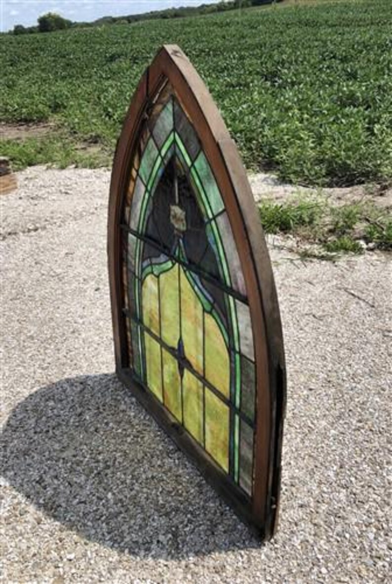 Antique Stained Glass, Arched Church Window, Architectural Leaded Glass ...