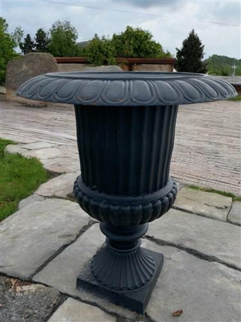 39" Tall Cast Iron Fluted Urn - Thumbnail 2