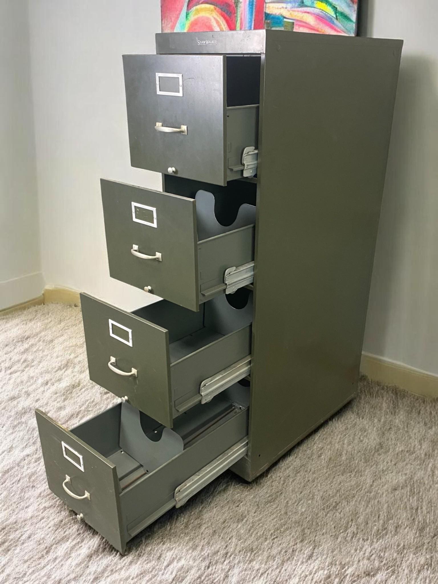 Shaw-walker Filing Cabinet, Vintage Metal 4 Drawer Green File