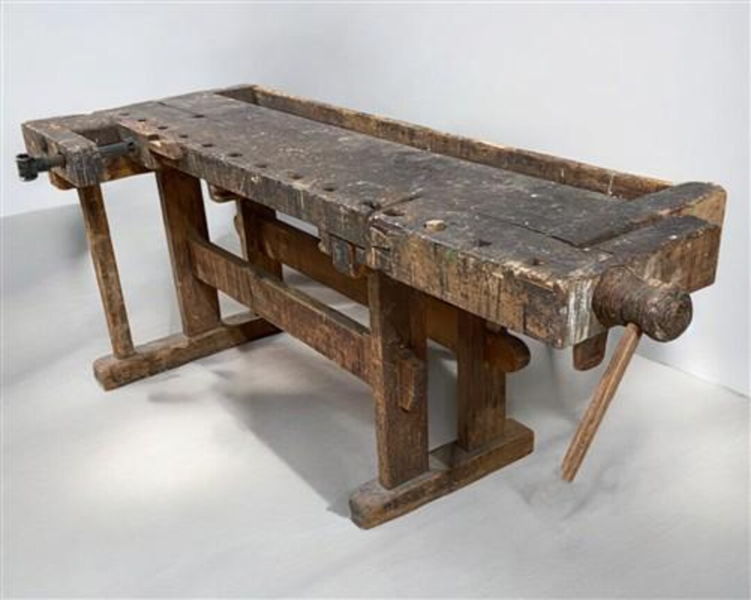 Rustic Working Table Rustic Work Table, Vintage Carpenter's Workbench, Woodworking Console ...