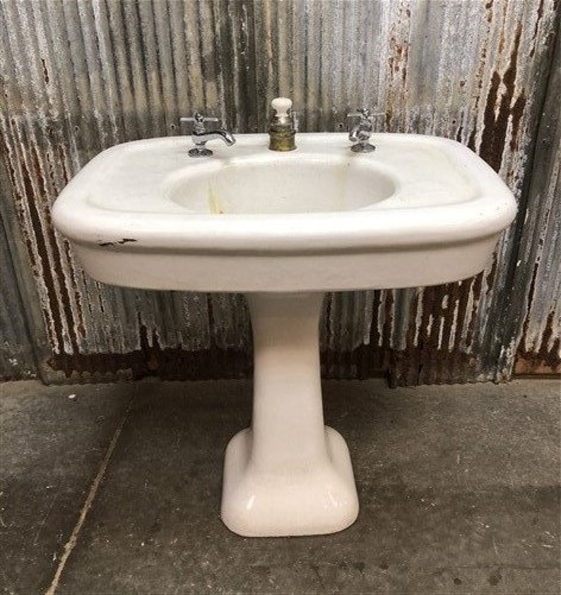White Porcelain Standard Sink Vintage Pedestal Sink Etsy