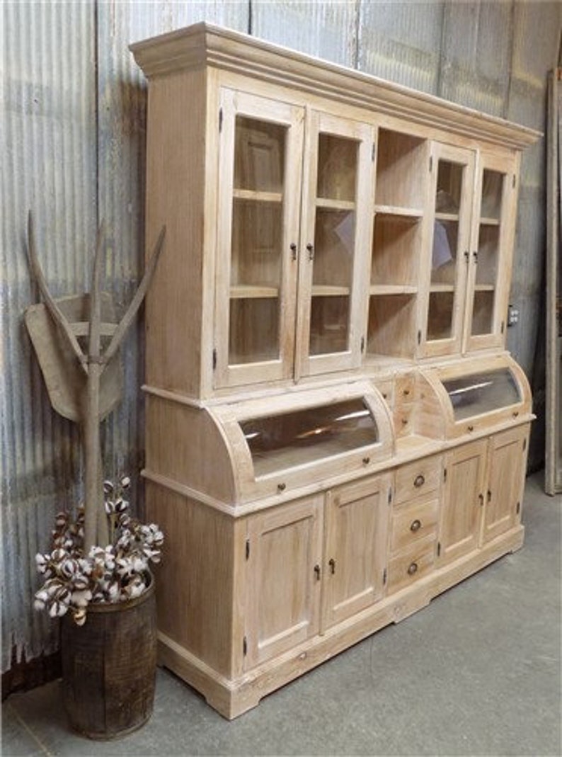 Curved Kitchen Hutch Cabinet Pantry Storage White Washed | Etsy