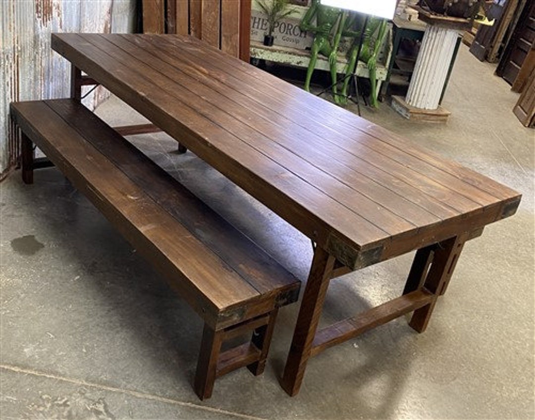 Wood Folding Table & Benches Picnic Table Kitchen Table With Etsy