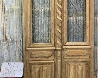 Antique French Double Doors (52x103.5) Iron Wood, Old World European Door R14