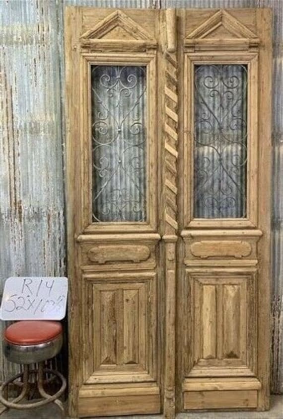 Antique French Double Doors (52x103.5) Iron Wood European Old