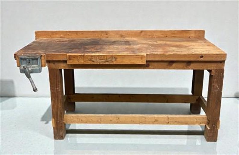 Rustic Working Table Rustic Work Table, Vintage Carpenter's Workbench, Woodworking Console ...