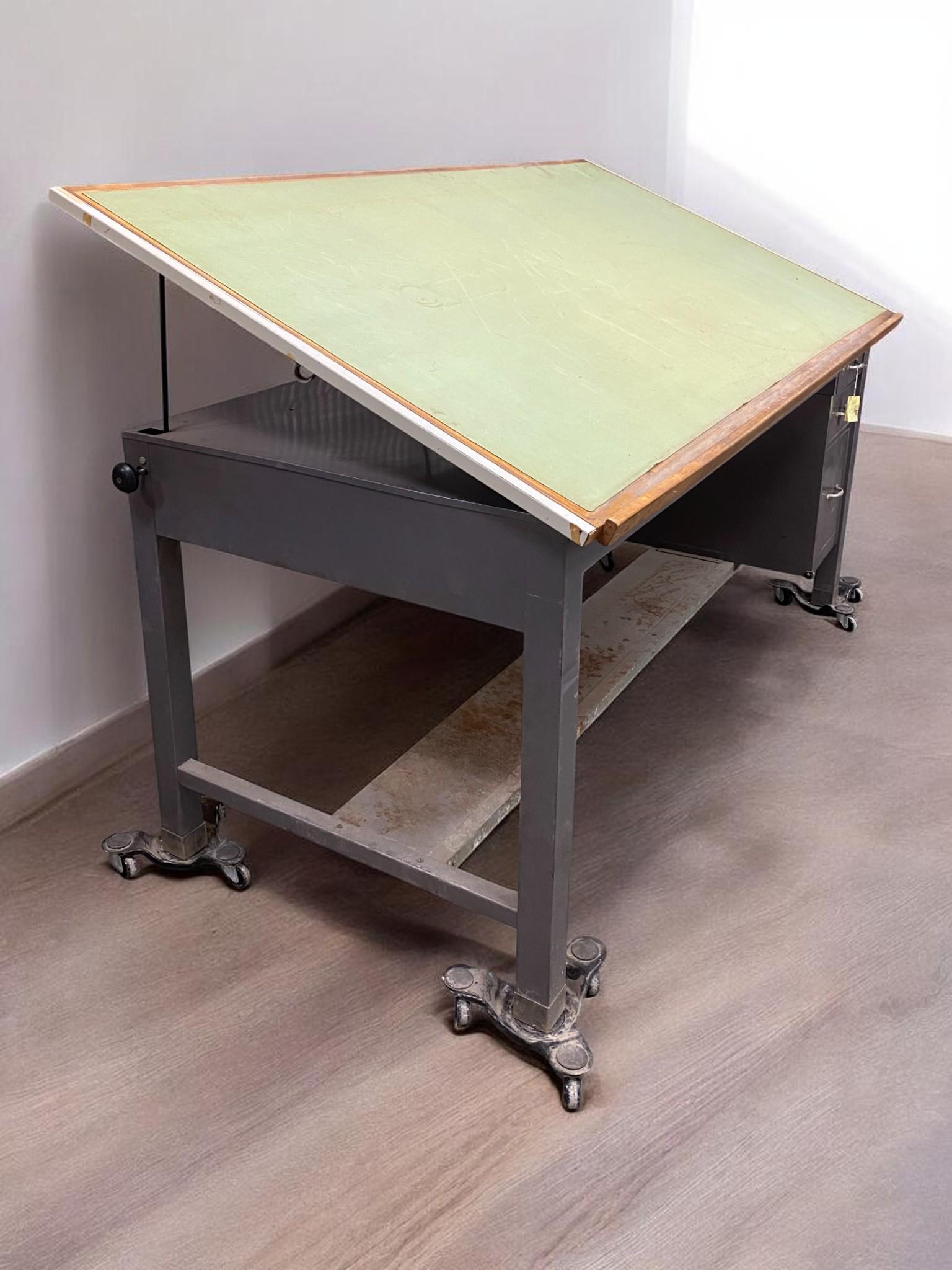 Machine Shop Draft Table Industrial Drafting Table, Vintage Hamilton 7' Drafting Work Table With ...