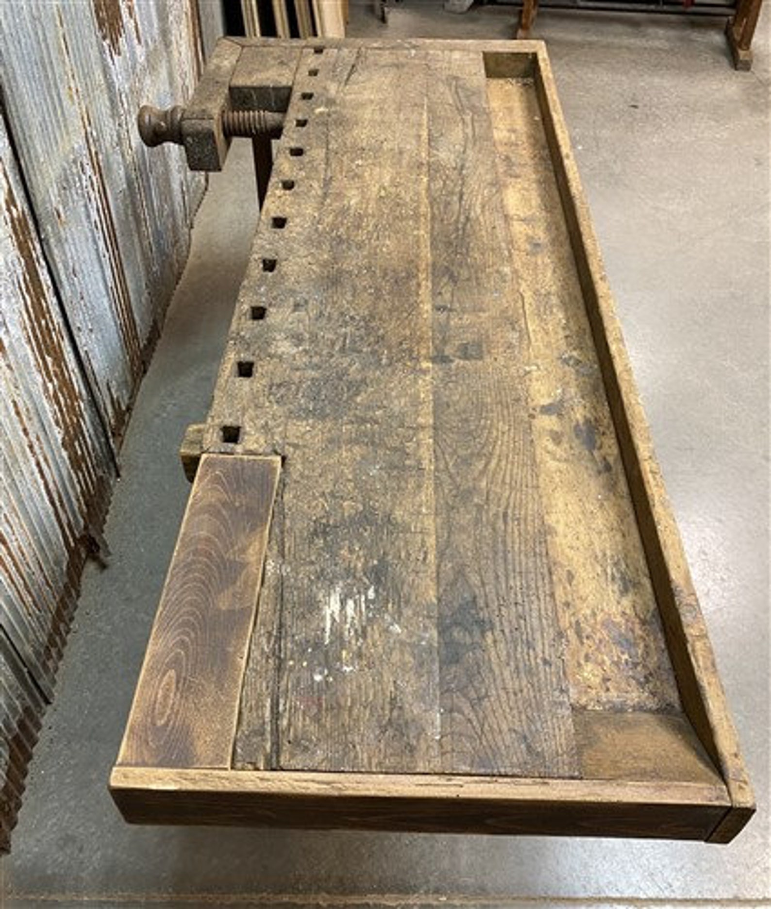 Vintage Rustic Work Table, Carpenter's Workbench, Woodworking Console
