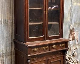 Walnut China Hutch, Display Case, China Cabinet, Kitchen Cabinet, Dining Room