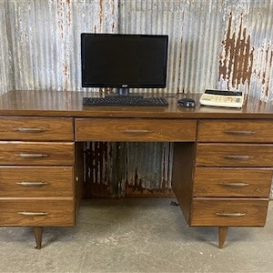 Vintage Mid Century Desk, Home Office Furniture, Desk with Drawers, Student Desk, Wood Office Desk, Wood Furniture, Home Office