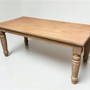 6' Natural Wood Dining Table, Farmhouse Rustic Turned Leg Kitchen Table A