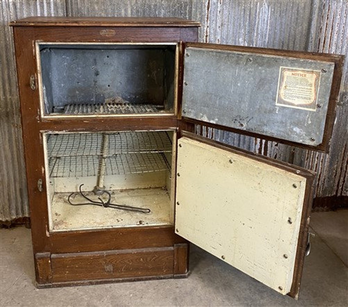 Vintage Oak Icebox Refrigerator, 2 Door Ice Chest, Primitive Kitchen