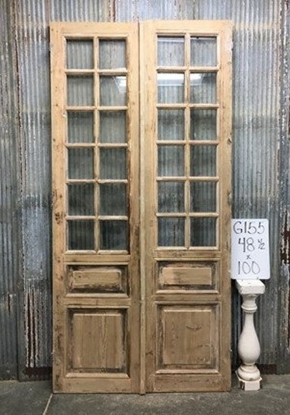 Antique French Double Doors (48.5x100) 12 Pane Glass, European