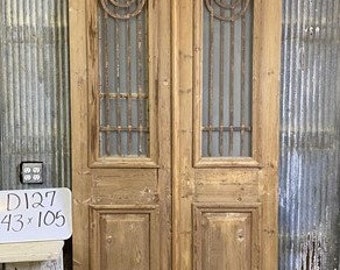 Antique French Double Doors (43x105) Iron Wood, Old World European Door D127