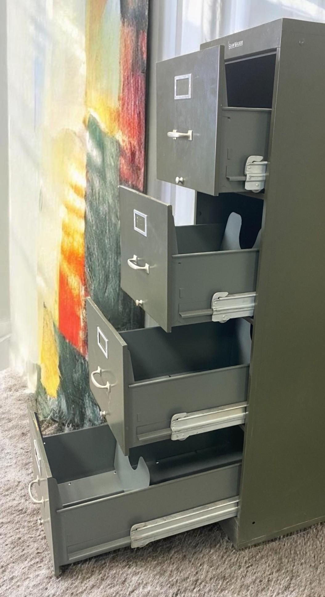 Shaw-walker Filing Cabinet, Vintage Metal 4 Drawer Green File