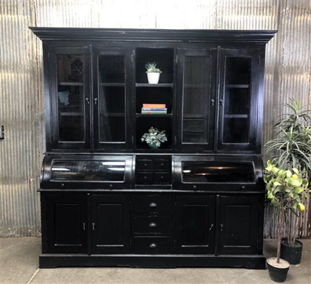 Curved Black Kitchen Hutch Kitchen Storage Wood Etsy