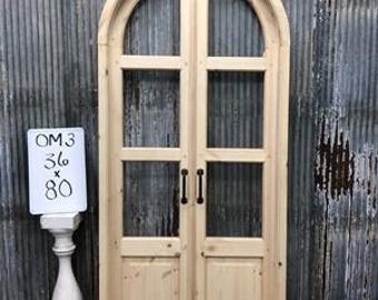 Arched French Double Door (36x80) 3 Pane Glass Door European Styled w Jamb OM3