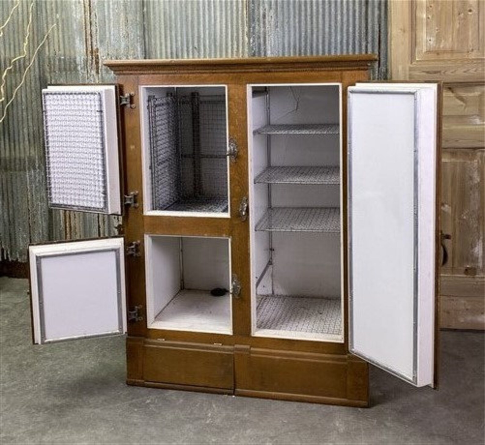 Vintage Wood Icebox Refrigerator 3 Door Ice Chest Primitive Etsy