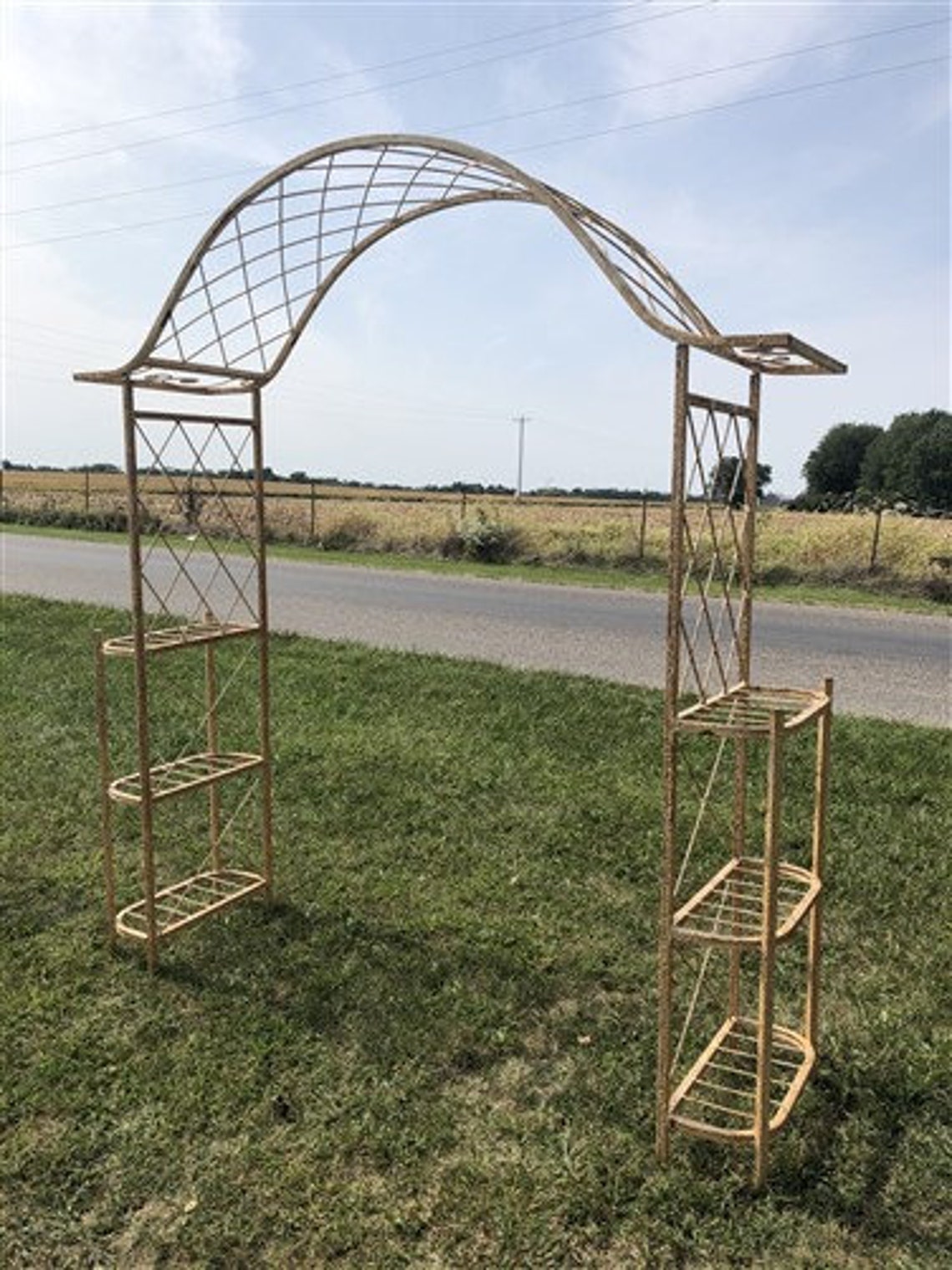 White Metal Garden Arch with Shelves Planter Archway Flower Etsy