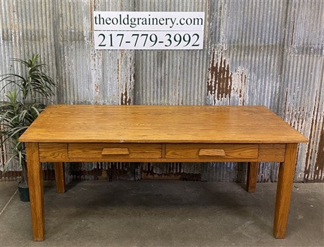6' Oak Desk Vintage Wood Farmhouse Table Farmhouse Desk Etsy