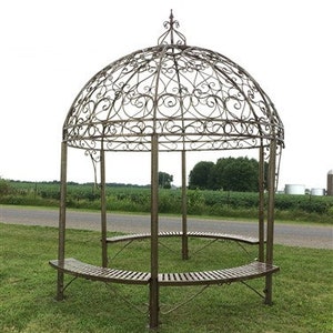 Elegant Swirl Gazebo with Bench, Dome Roof, Metal Pergola, Outdoor Patio Arbor R, Outdoor Gazebo Iron Gazebo, Garden Decor Wedding Decor