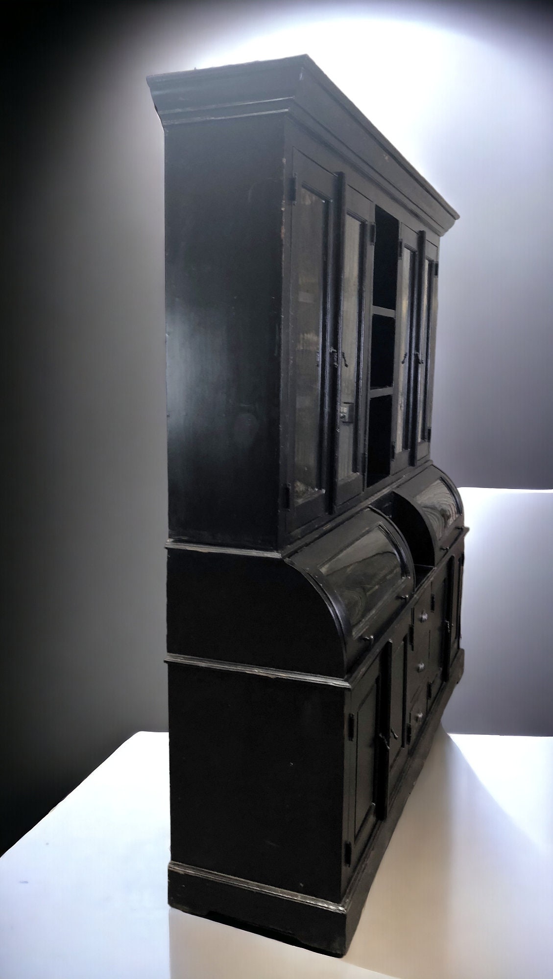 Curved Black Kitchen Hutch Cabinet, Kitchen Storage, Wood Pantry ...
