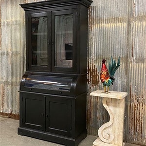 Curved Door 6'10" Black Kitchen Cabinet, Kitchen Storage, Pantry Cupboard, B