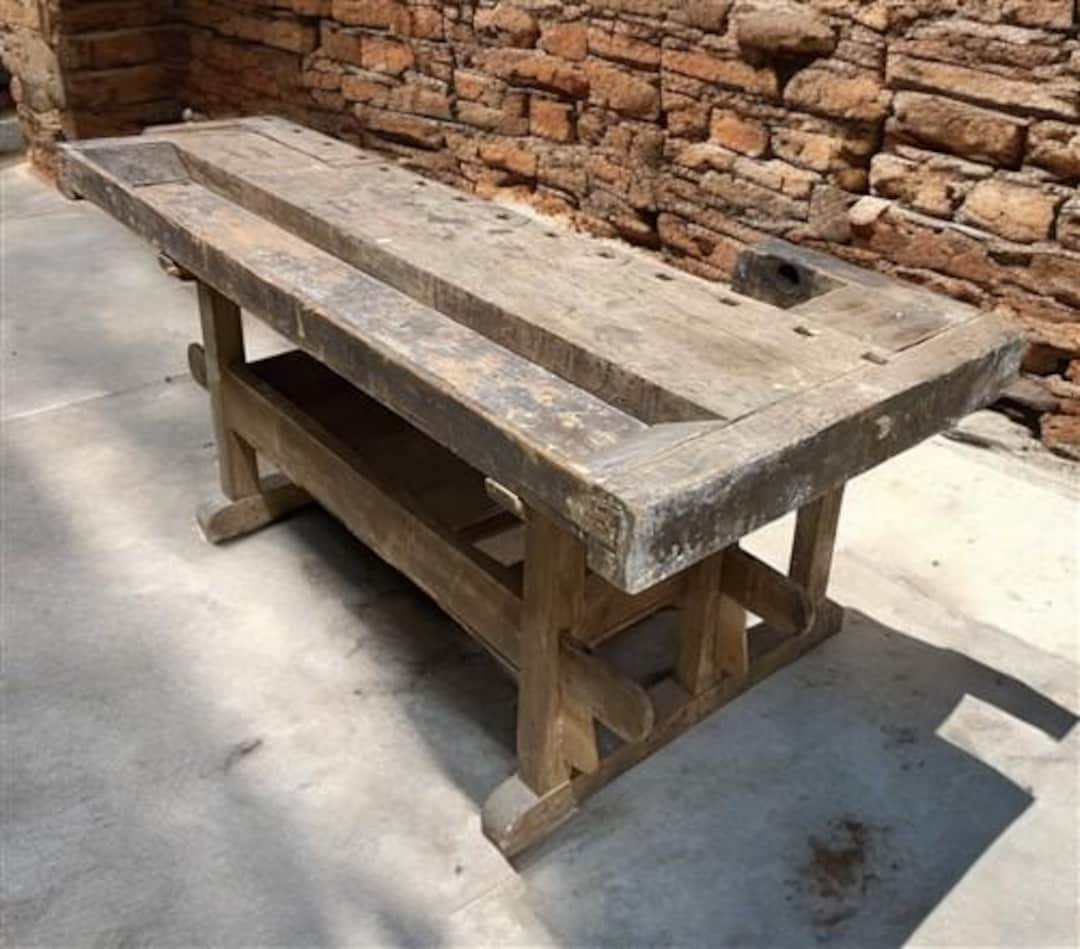 Rustic Working Table Rustic Work Table, Vintage Carpenter's Workbench, Woodworking Console ...