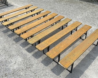 10 Vintage German Beer Garden Benches, Portable Industrial Wood Bench Seats 11B,
