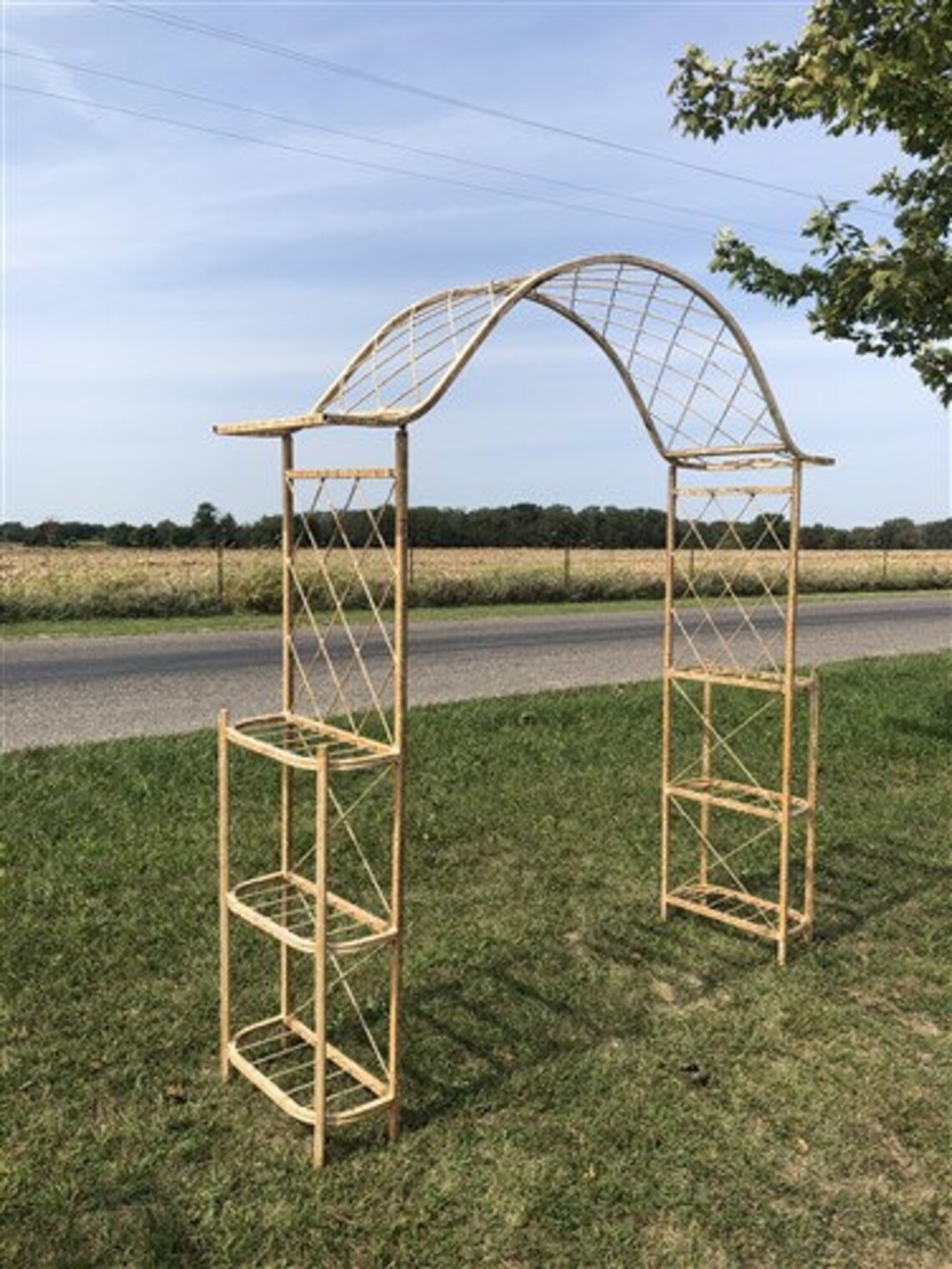 White Metal Garden Arch with Shelves Planter Archway Flower Etsy