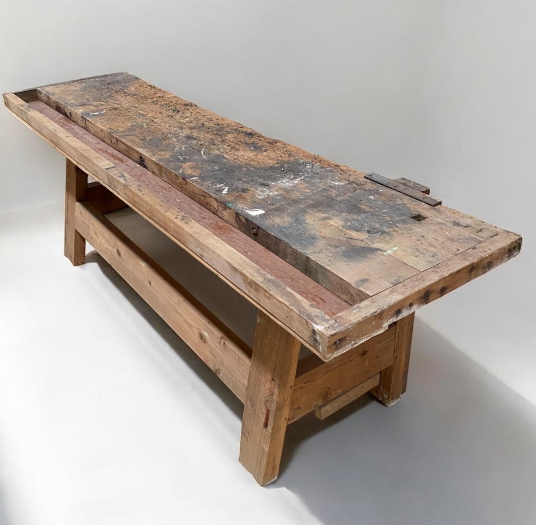 Rustic Working Table Rustic Work Table, Vintage Carpenter's Workbench, Woodworking Console ...