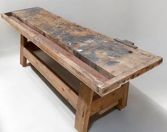 Rustic Work table, Vintage Carpenter's Workbench, Woodworking Console Table, A2