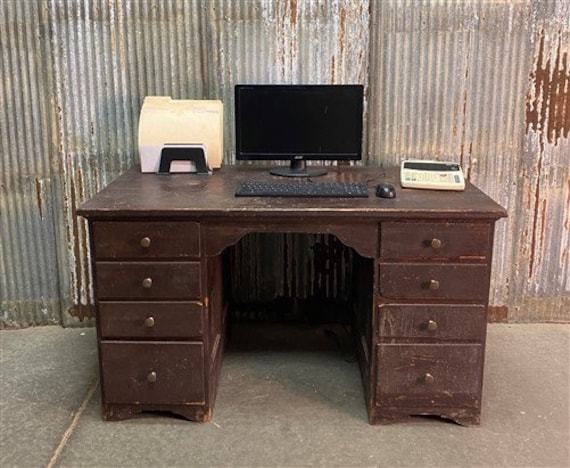 Vintage Wood Desk With Drawers Writing Desk Home office Desk