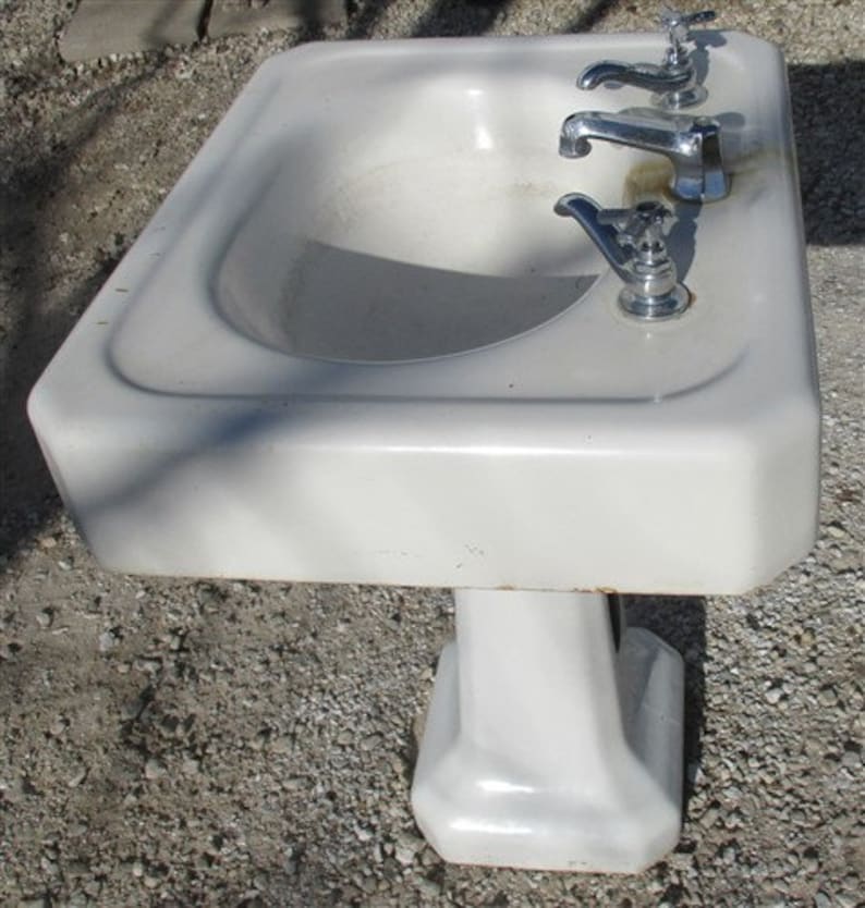 White Porcelain Standard Sink Vintage Pedestal Sink Etsy