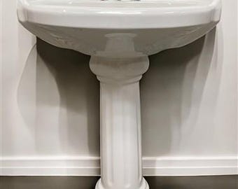 Porcelain Pedestal Sink, Vintage White Bathroom Sink, Architectural Salvage, A
