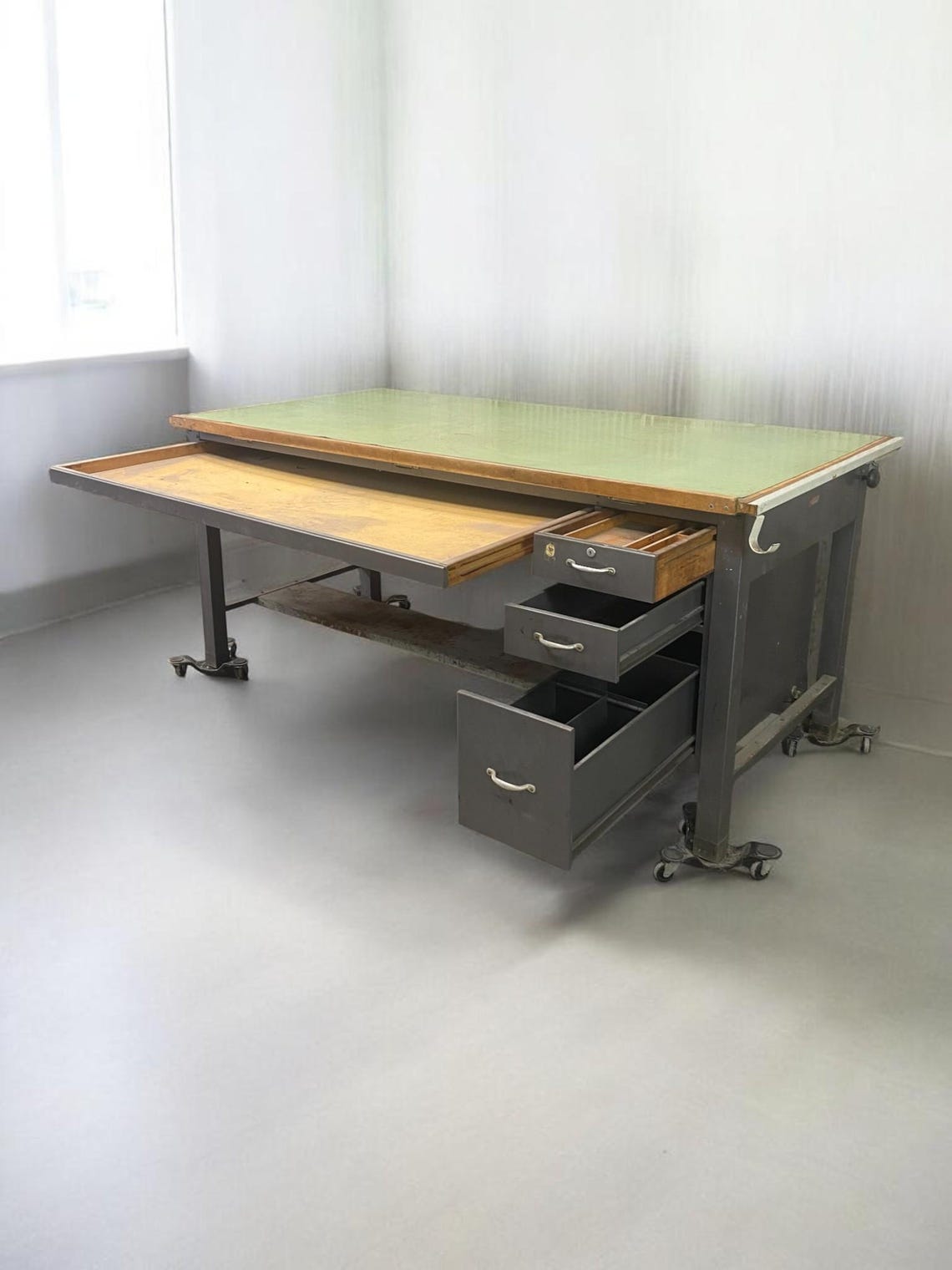 Machine Shop Draft Table Industrial Drafting Table, Vintage Hamilton 7' Drafting Work Table With ...