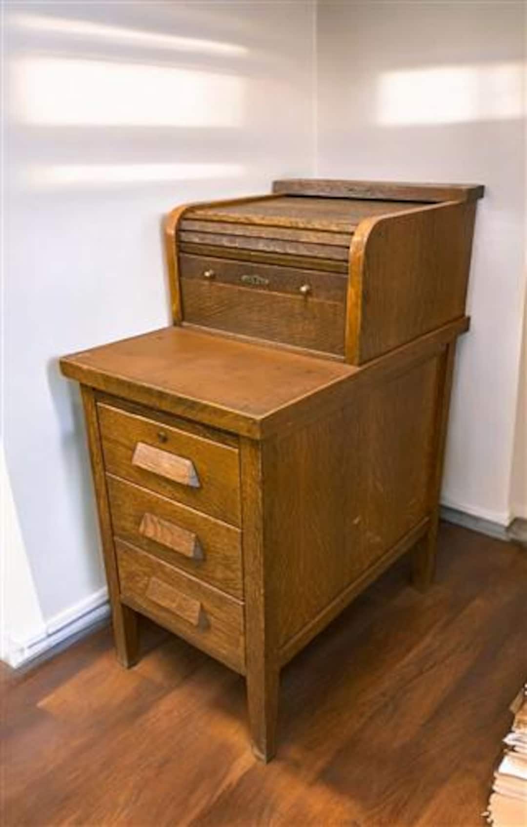 Oak Roll Top Filing Cabinet With Register, Vintage Mccaskey