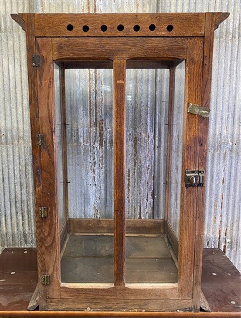 Vintage Countertop Display, Wood Framed Glass Showcase, Country General