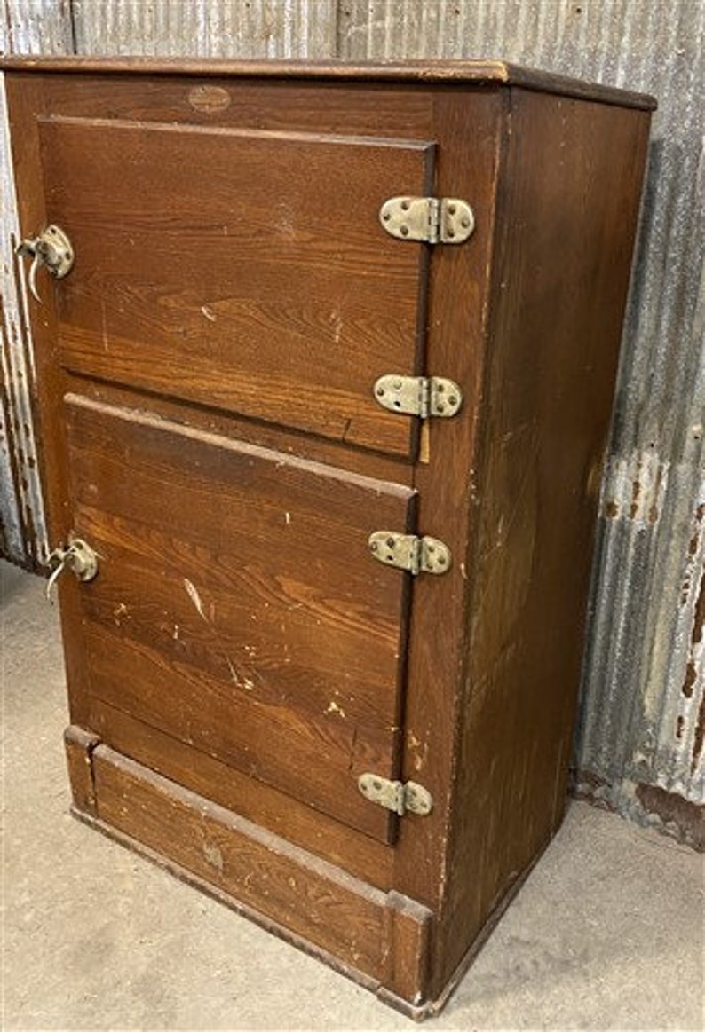 Vintage Oak Icebox Refrigerator, 2 Door Ice Chest, Primitive Kitchen