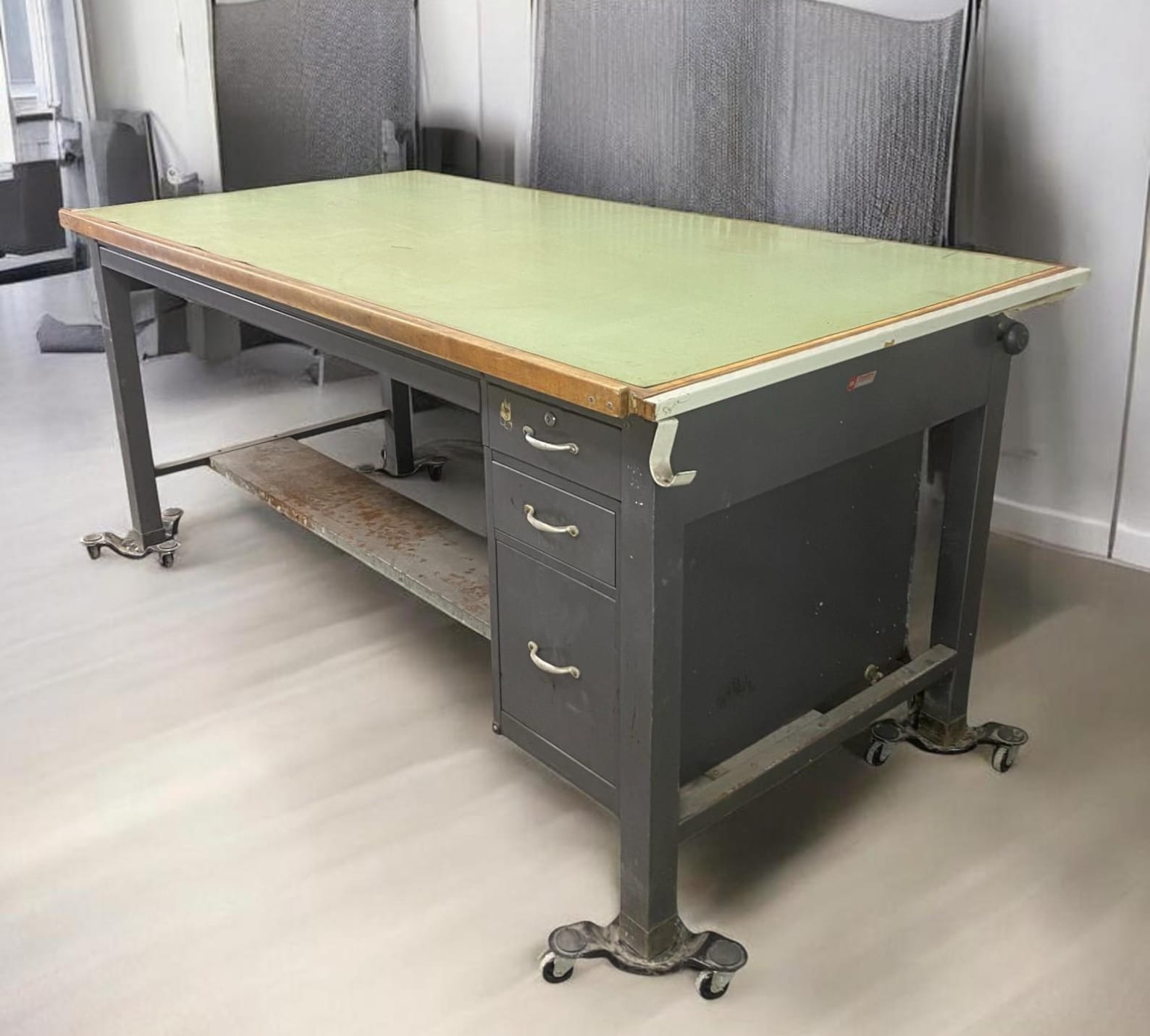 Machine Shop Draft Table Industrial Drafting Table, Vintage Hamilton 7' Drafting Work Table With ...