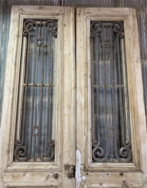 Antique French Double Doors (53x116) European Doors, Iron Wood