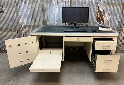 Vintage Mid Century General Fireproofing Desk, Typewriter Drawer