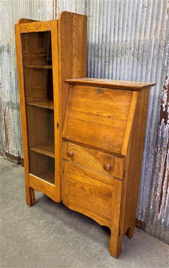Oak Arts and Crafts Secretary Bookcase Drop Down Desk Vintage