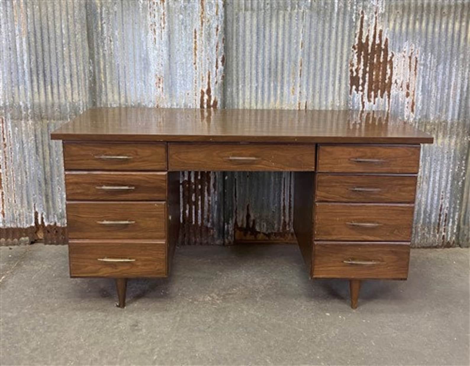 Vintage Mid Century Desk, Home Office Furniture, Desk With Drawers ...