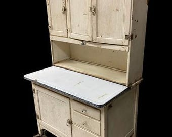 Vintage Hoosier Kitchen Cabinet Enamel Top Primitive Farmhouse Pantry Cupboard