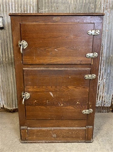 Vintage Oak Icebox Refrigerator, 2 Door Ice Chest, Primitive Ice