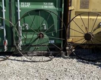 5 Cast Iron Implement Wheels, Wagon Wheel, Tractor Steel Rims, Industrial Age H.
