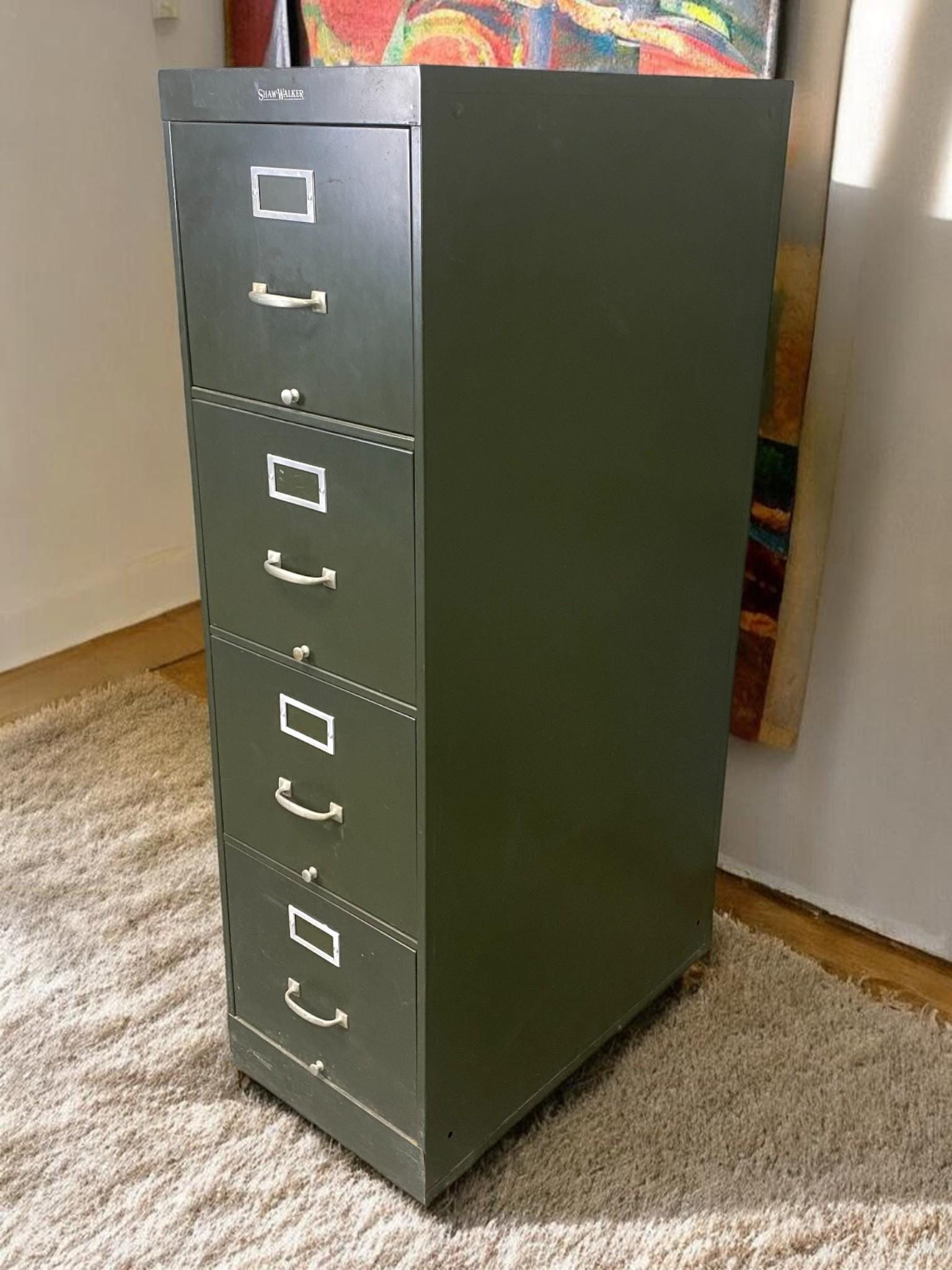 Shaw-walker Filing Cabinet, Vintage Metal 4 Drawer Green File