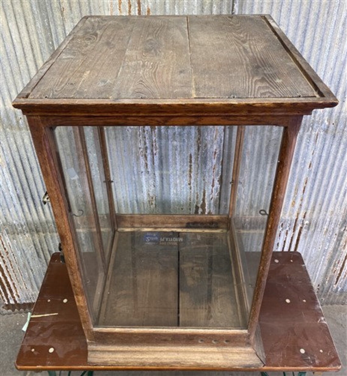 Vintage Countertop Display, Wood Framed Glass Showcase, Country General