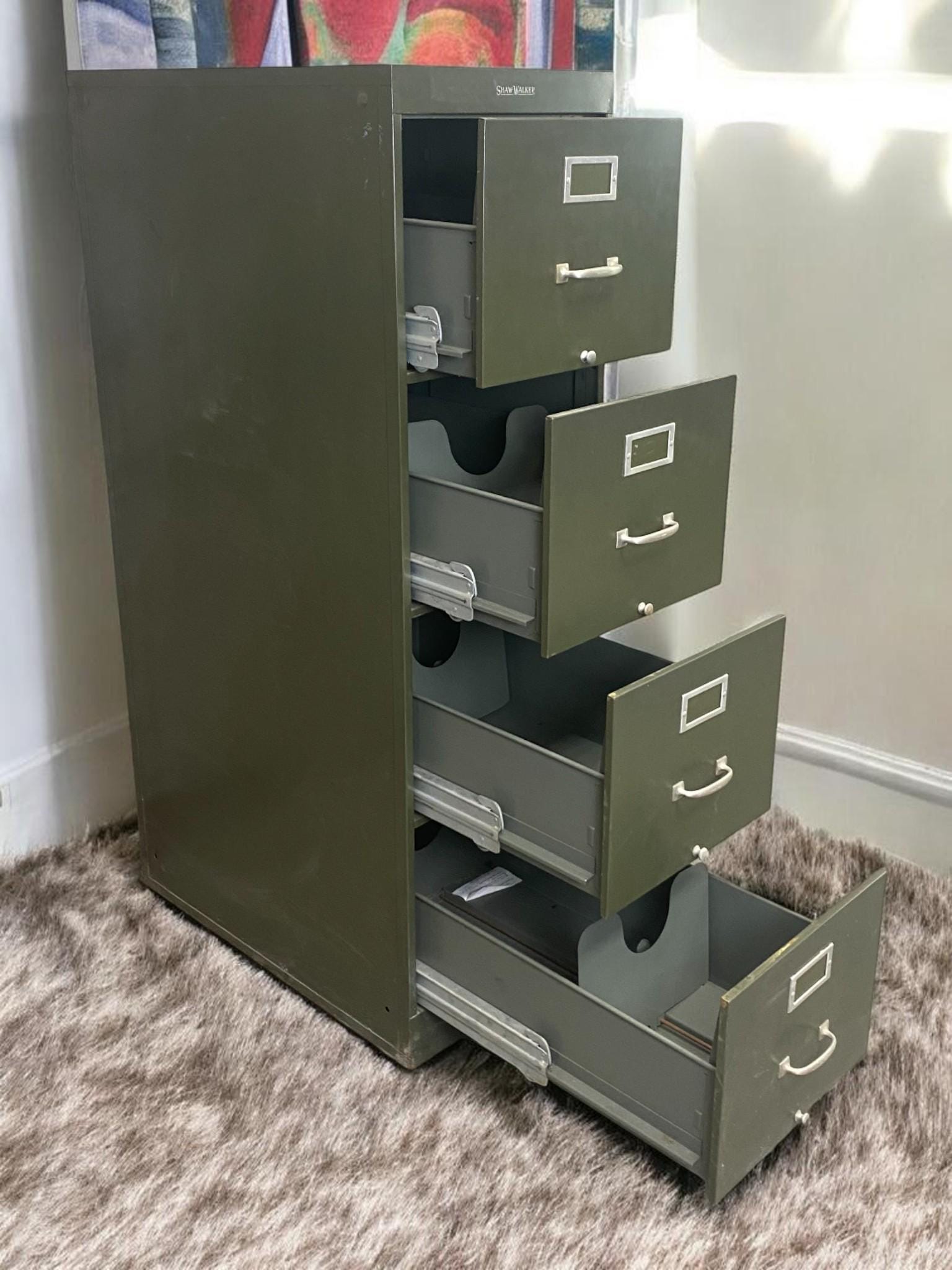 Shaw-walker Filing Cabinet, Vintage Metal 4 Drawer Green File